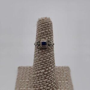Size 4.75 Sterling Silver Sodalite Stone Inlay Floral Accent Ring A3347